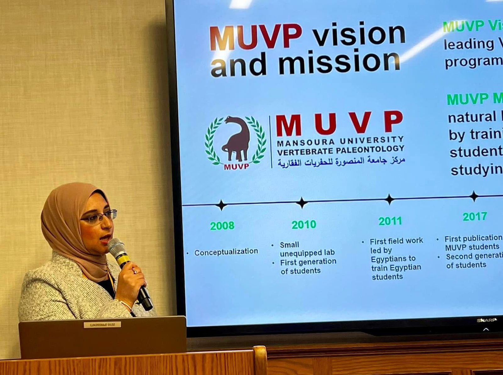 Dr. Sanaa El-Sayed delivered a presentation on the center’s vision, development, scientific activities, and community outreach over the past five years at the North American Paleontological Conference (NAPC 2024).