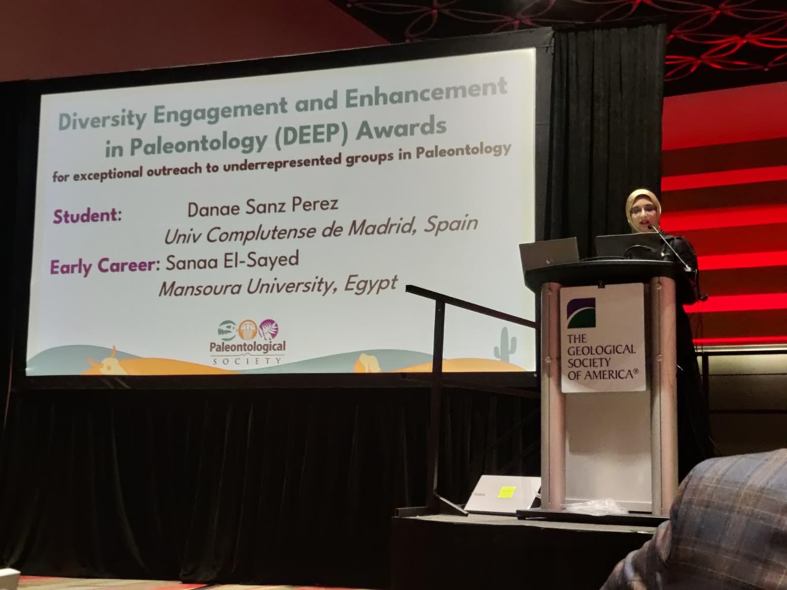  Dr. Sanaa El-Sayed at the Geological Society of America International Conference after receiving the DEEP Award