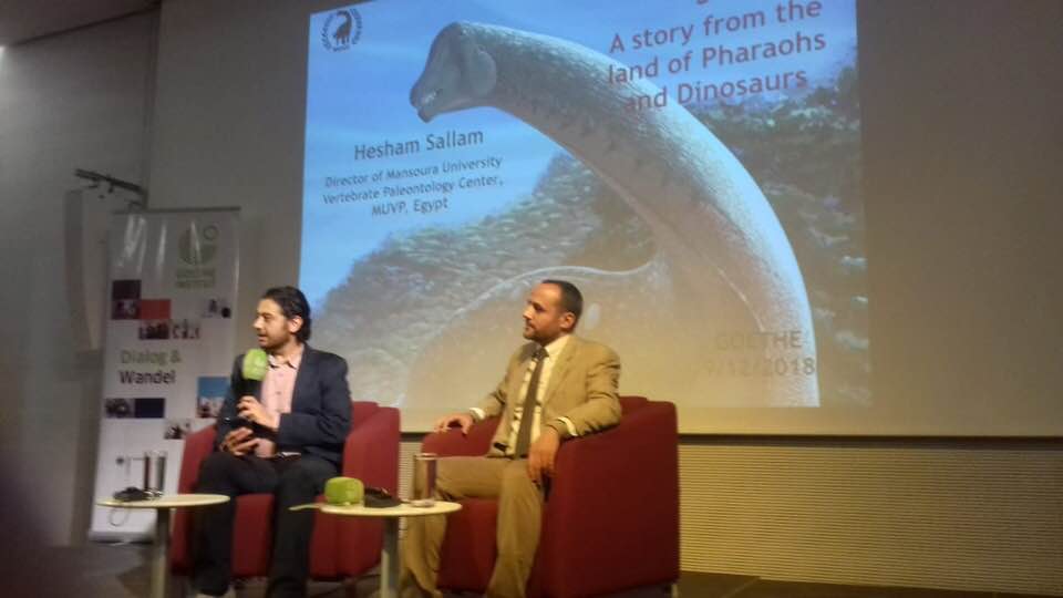 Professor Hesham Sallam talked about the discovery of Mansourasaurus at the Goethe Institute