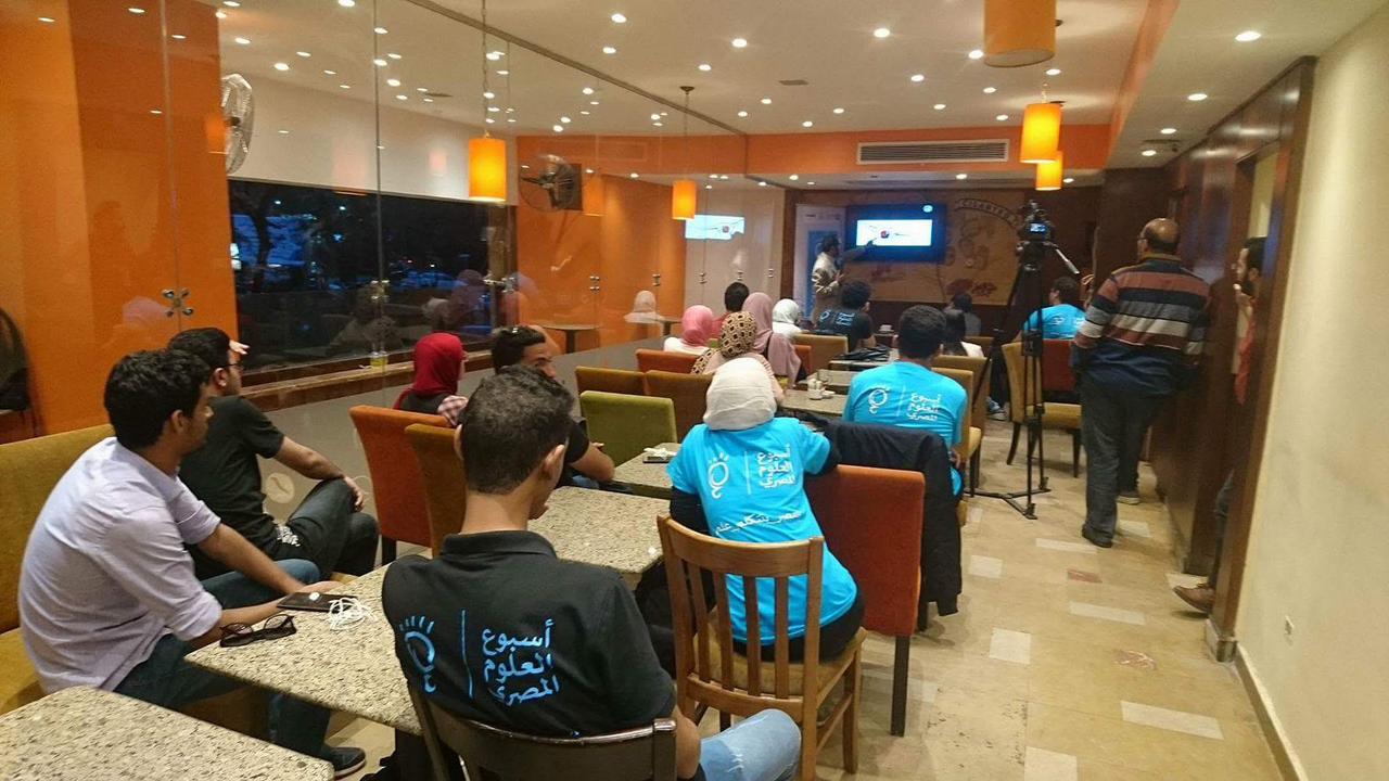 Professor Hesham Sallam talked about the discovery of Mansourasaurus at Cilantro Café, Mohandessin, in Mansoura