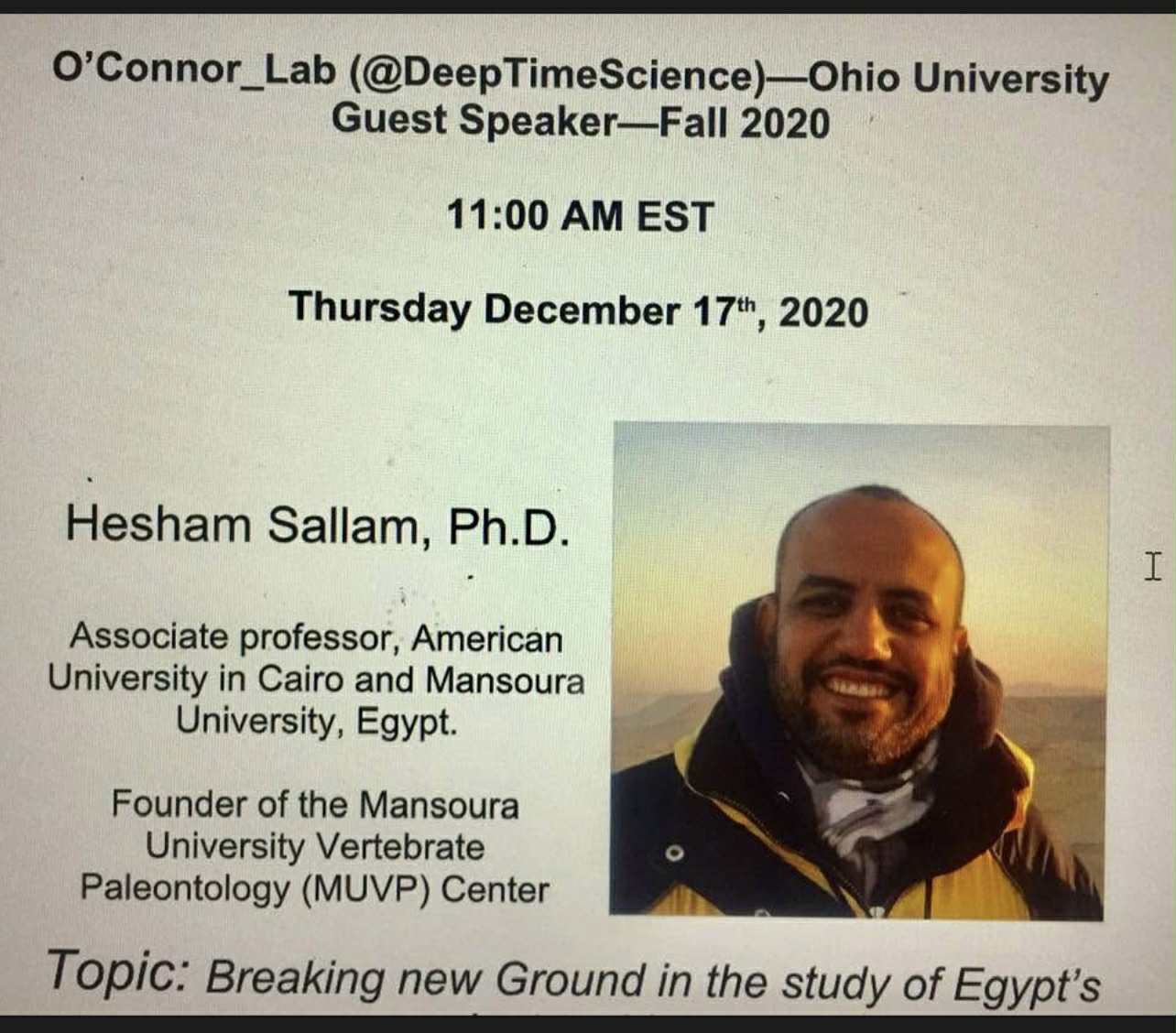 Professor Hesham Sallam was a guest at Ohio University to give a lecture on recent Egyptian discoveries in excavations